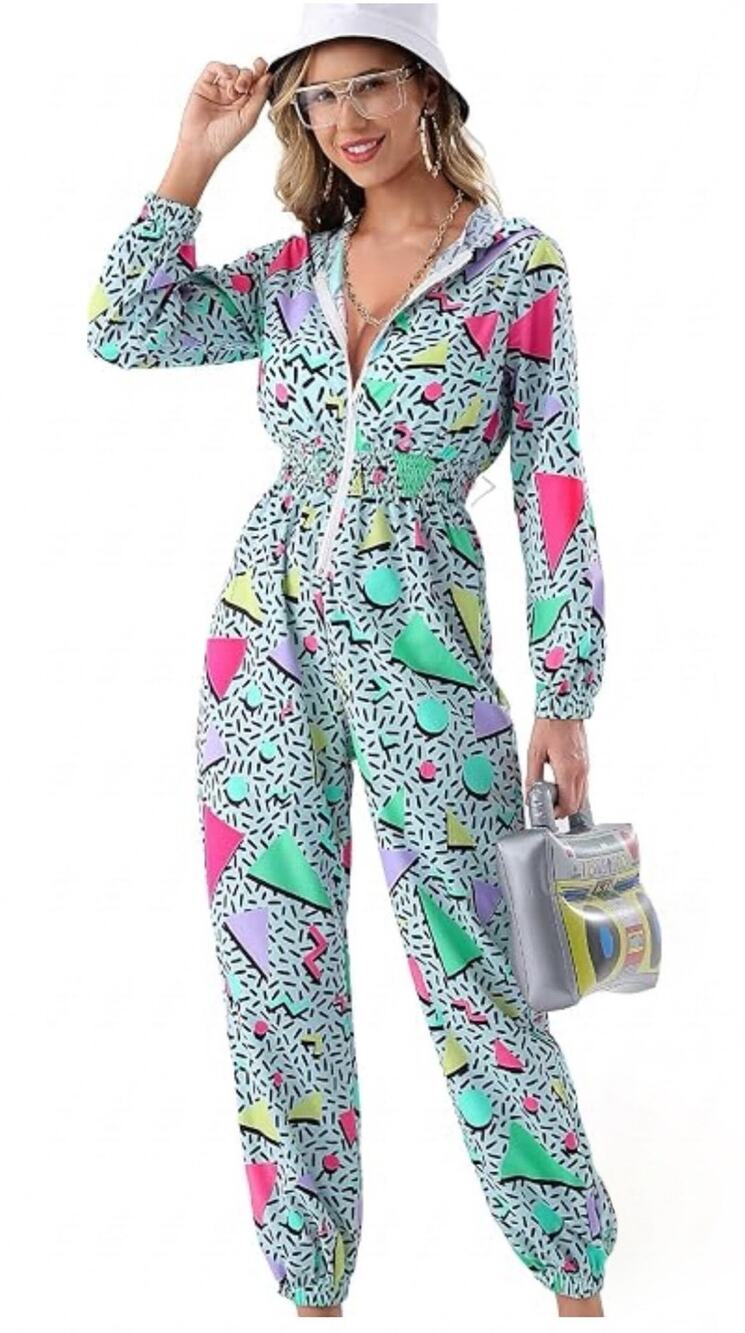 80s 90s Jumpsuit Tracksuit Overall Hoodie Suit retro Theme Party romper Costume